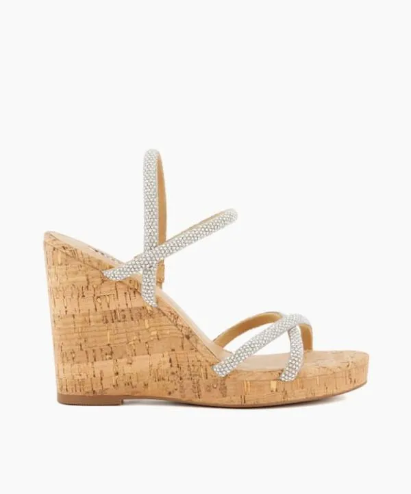 Dune London Heeled Sandals Kali Silver Diamante CorkWedge Slingback Sandals Dune London Metallic 8211 Women Dune London Heeled Sandals Kali Silver Diamante CorkWedge Slingback Sandals Dune London Metallic 8211 Women