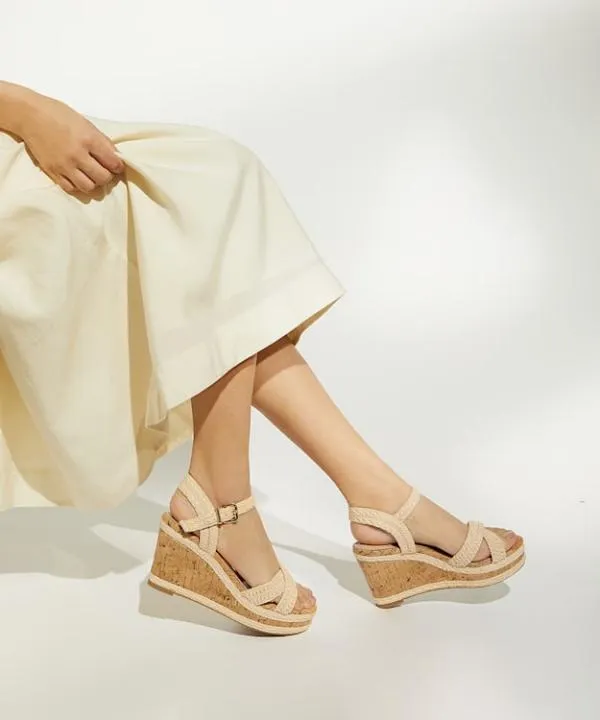 Dune London Heeled Sandals Kelisa Natural BraidedCrossStrap CorkWedge Sandals Dune London Neutral 8211 Women Dune London Heeled Sandals Kelisa Natural BraidedCrossStrap CorkWedge Sandals Dune London Neutral 8211 Women