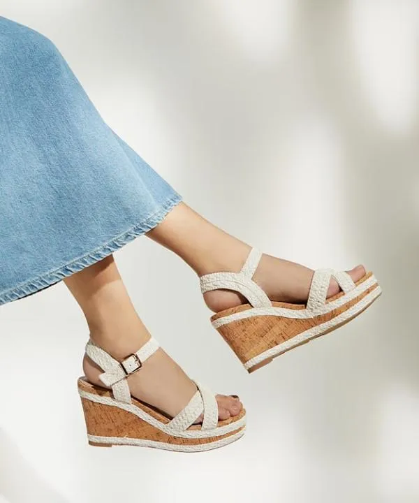 Dune London Heeled Sandals Kelisa White BraidedCrossStrap CorkWedge Sandals Dune London White 8211 Women Dune London Heeled Sandals Kelisa White BraidedCrossStrap CorkWedge Sandals Dune London White 8211 Women
