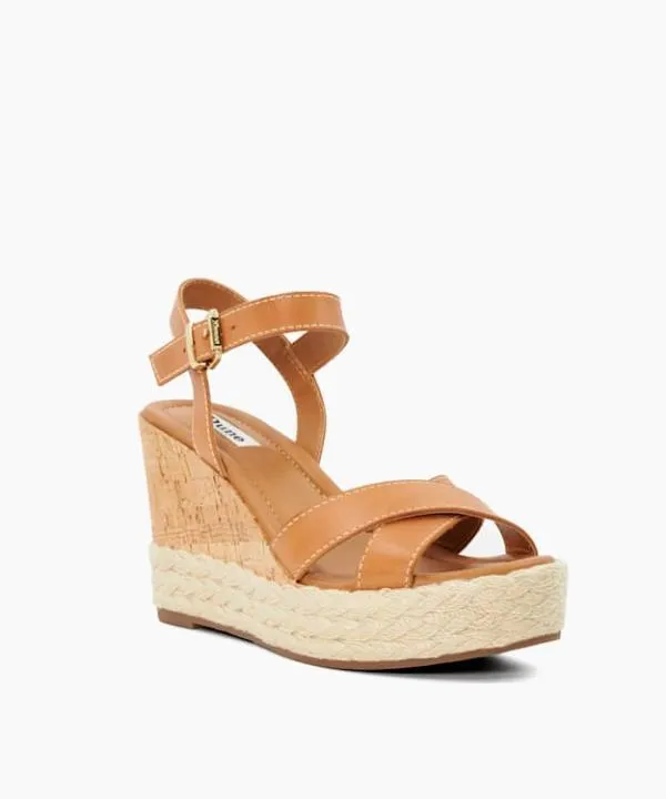 Dune London Heeled Sandals Kindest Tan Leather Cork And Woven Wedge Sandals Dune London Brown 8211 Women