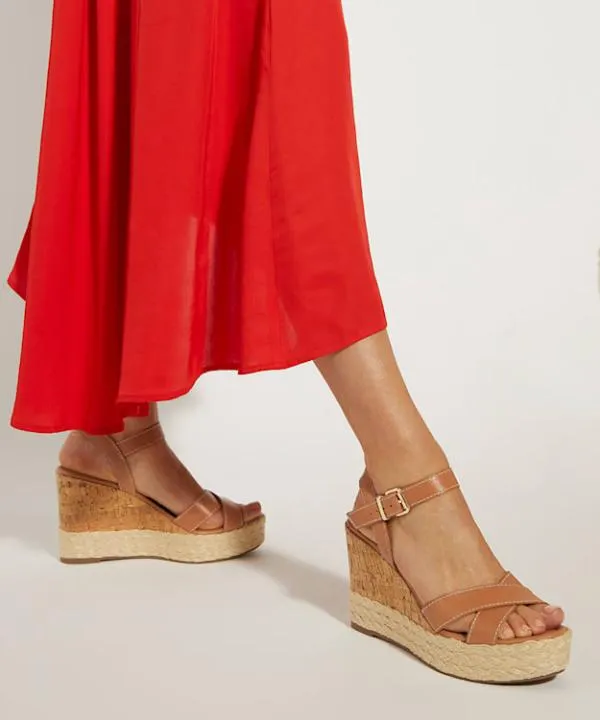 Dune London Heeled Sandals Kindest Tan Leather Cork And Woven Wedge Sandals Dune London Brown 8211 Women