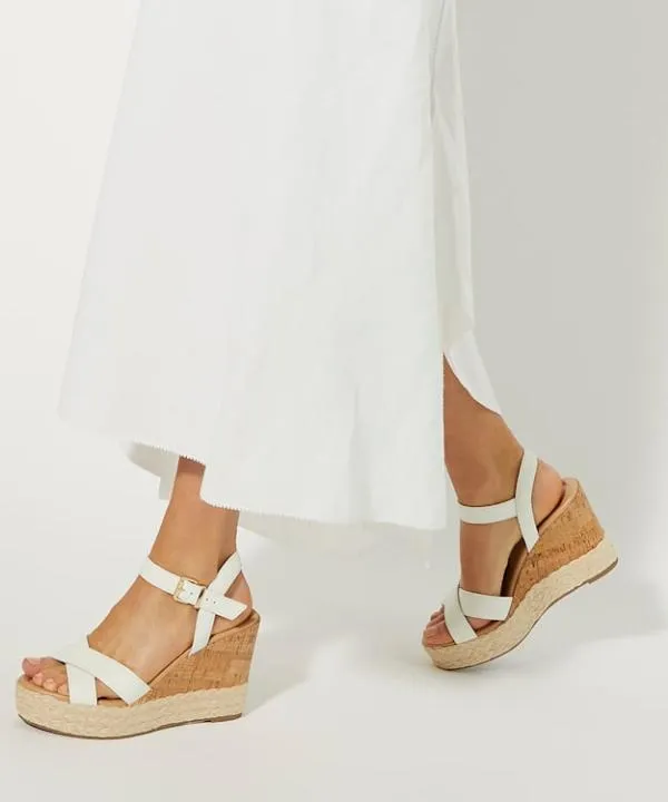 Dune London Heeled Sandals Kindest White Cork And Woven Wedge Sandals Dune London White 8211 Women