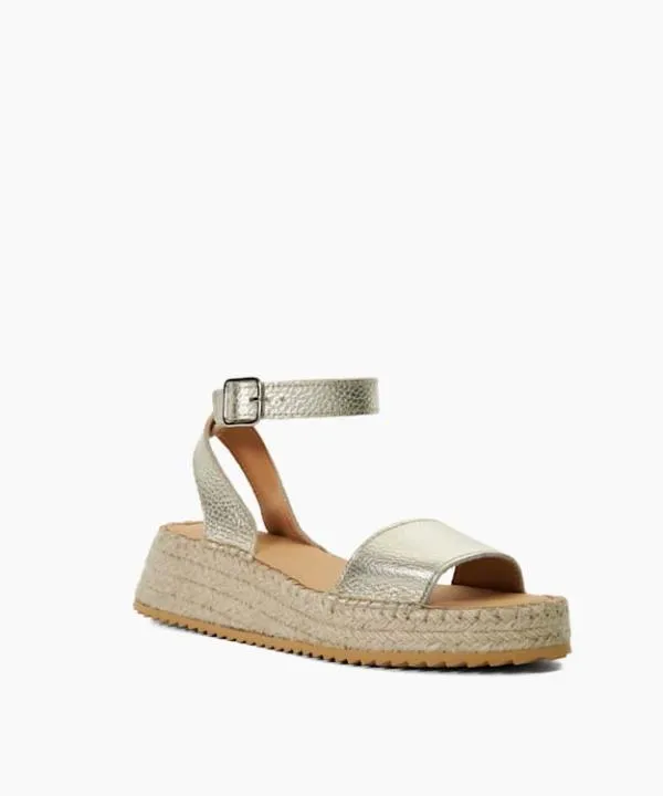 Dune London Heeled Sandals Layney Gold Leather Raffia Flatform Sandals Dune London Metallic 8211 Women