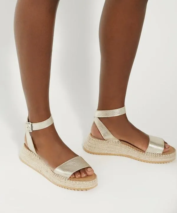 Dune London Heeled Sandals Layney Gold Leather Raffia Flatform Sandals Dune London Metallic 8211 Women