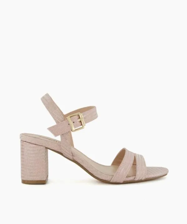 Dune London Heeled Sandals Merisa Rose Gold WideFit MidBlockHeel Sandals Dune London Metallic 8211 Women