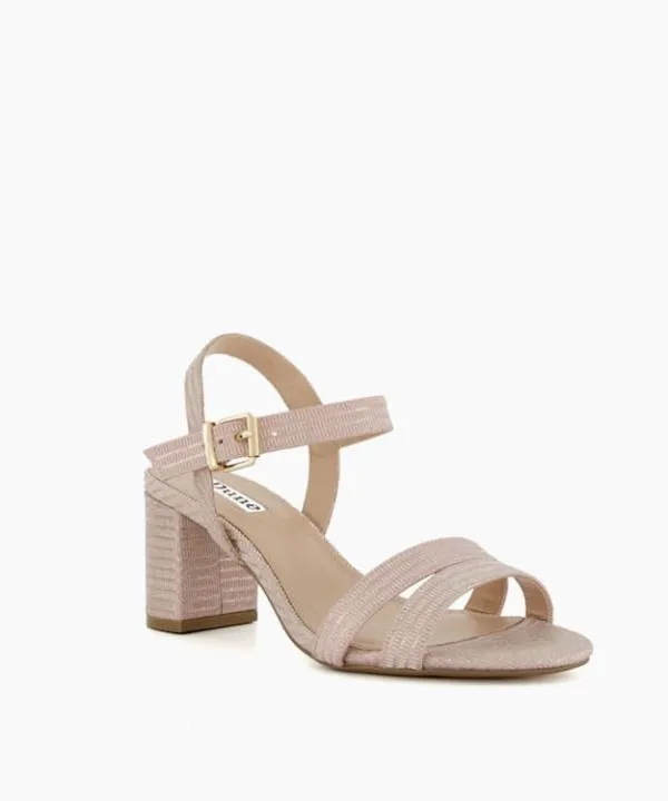 Dune London Heeled Sandals Merisa Rose Gold WideFit MidBlockHeel Sandals Dune London Metallic 8211 Women