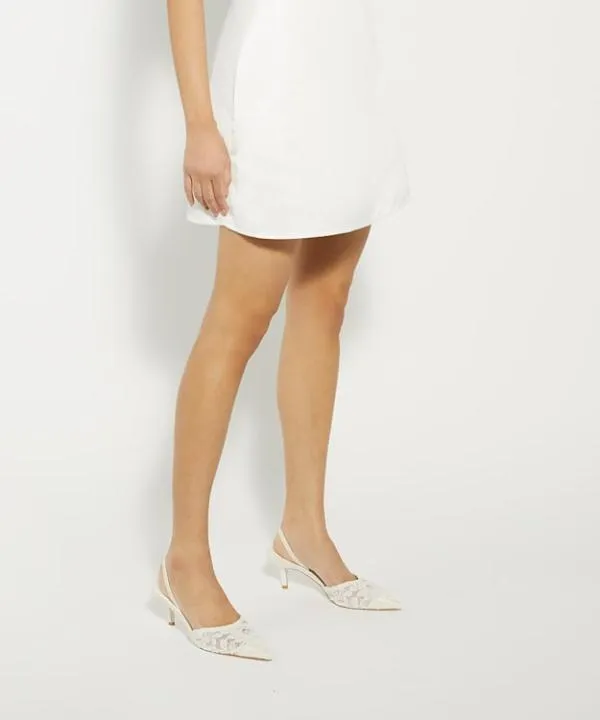 Dune London Heels Compassion Ivory Floral Lace Kitten Heel Wedding Slingbacks Dune London White 8211 Women