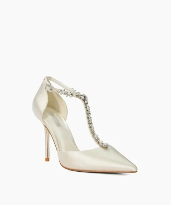 Dune London Heels Devotional Ivory Diamante Embellished TBar Wedding Shoes Dune London White 8211 Women