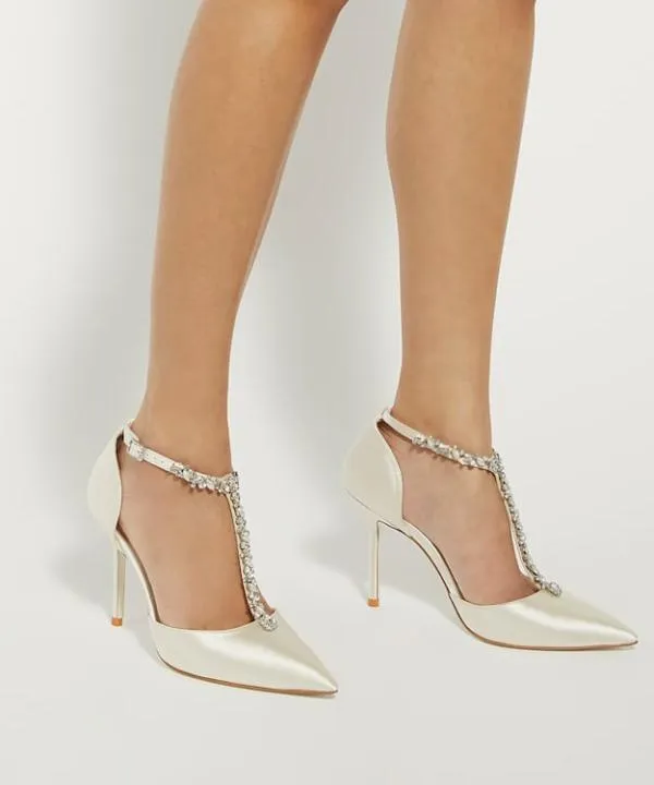 Dune London Heels Devotional Ivory Diamante Embellished TBar Wedding Shoes Dune London White 8211 Women
