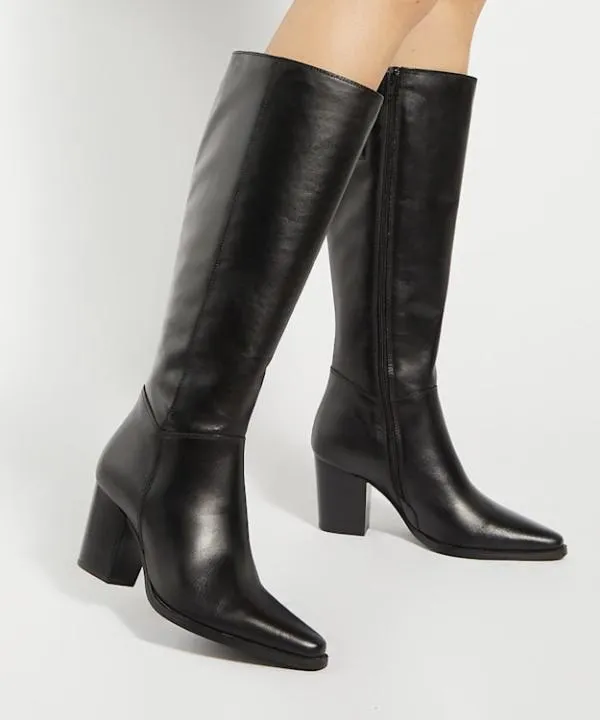 Dune London Knee High Boots Silahs Black Leather Western Knee High Boots Dune London Black 8211 Women
