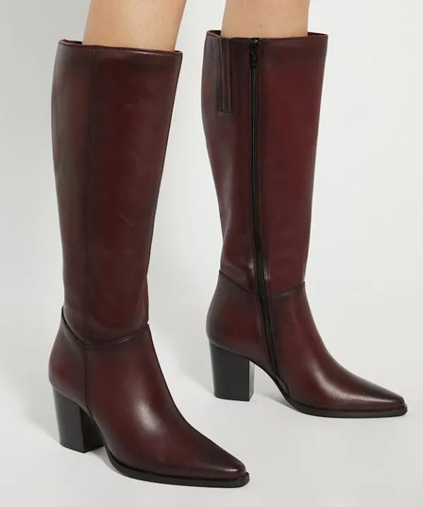 Dune London Knee High Boots Silahs Burgundy Leather Western Knee High Boots Dune London Red 8211 Women