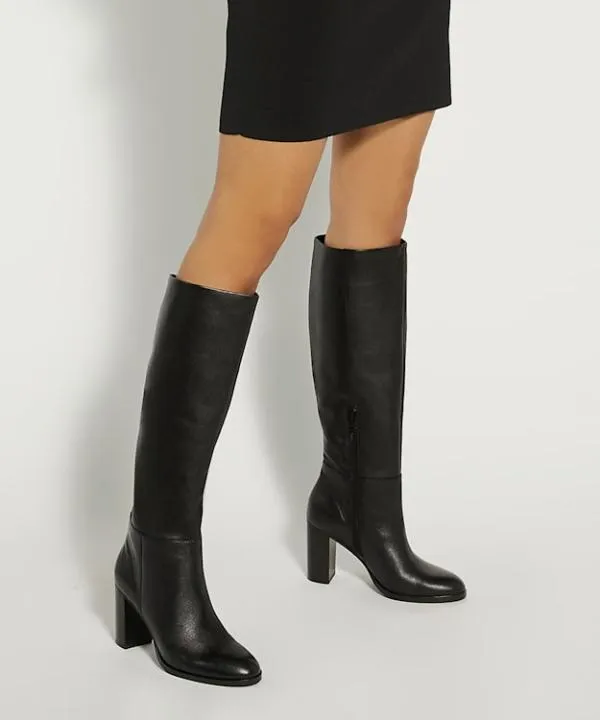 Dune London Knee High Boots Sisily Black BlockHeeled Leather KneeHigh Boots Dune London Black 8211 Women