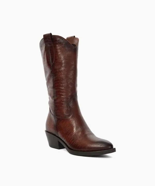 Dune London Knee High Boots Tangle Brown Mid Height ReptileEffect Western Boots Dune London Brown 8211 Women Dune London Knee High Boots Tangle Brown Mid Height ReptileEffect Western Boots Dune London Brown 8211 Women