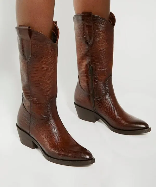 Dune London Knee High Boots Tangle Brown Mid Height ReptileEffect Western Boots Dune London Brown 8211 Women Dune London Knee High Boots Tangle Brown Mid Height ReptileEffect Western Boots Dune London Brown 8211 Women