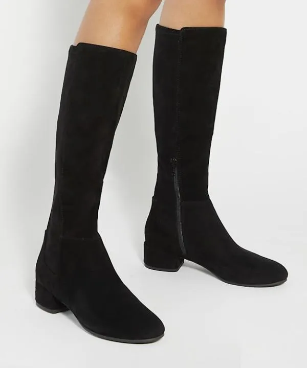 Dune London Knee High Boots Tayla Black StretchSuede KneeHigh Boots Dune London Black Suede 8211 Women