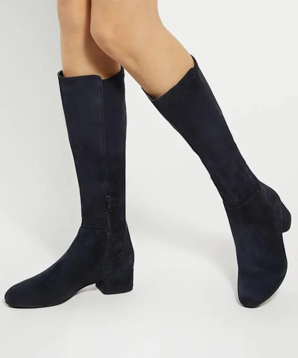 Dune London Knee High Boots Tayla Navy StretchSuede KneeHigh Boots Dune London Blue 8211 Women