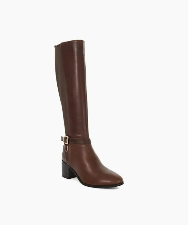 Dune London Knee High Boots Tilburies Brown Leather Round Toe Riding Boots Dune London Brown 8211 Women