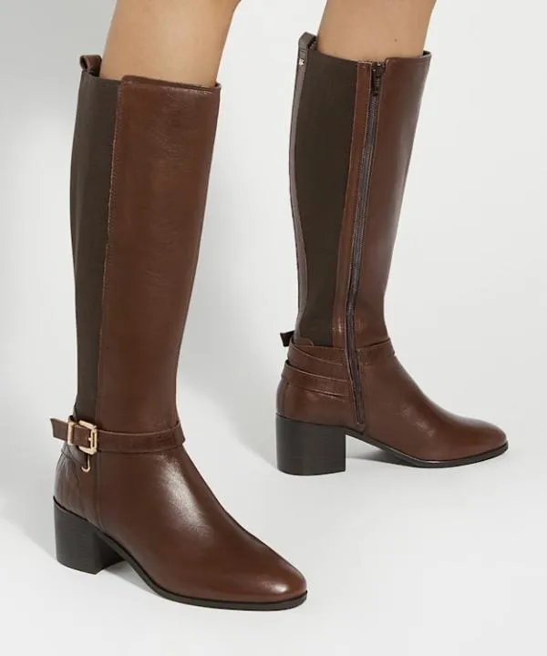 Dune London Knee High Boots Tilburies Brown Leather Round Toe Riding Boots Dune London Brown 8211 Women