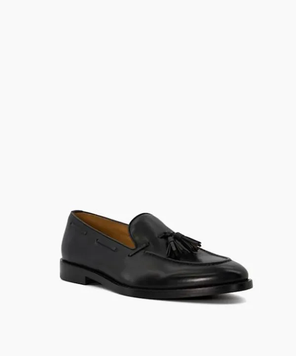 Dune London Smart Shoes Sanders Black Leather Tassel Trimmed Loafers Dune London Black 8211 Men