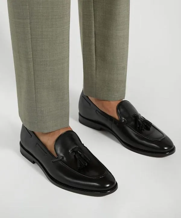 Dune London Smart Shoes Sanders Black Leather Tassel Trimmed Loafers Dune London Black 8211 Men