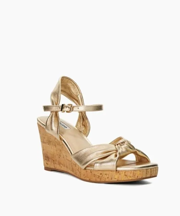Dune London Wedge Sandals Kaino Gold Leather Cork Wedge Dune London Metallic 8211 Women
