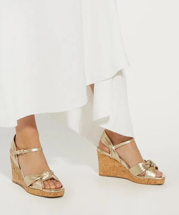 Dune London Wedge Sandals Kaino Gold Leather Cork Wedge Dune London Metallic 8211 Women