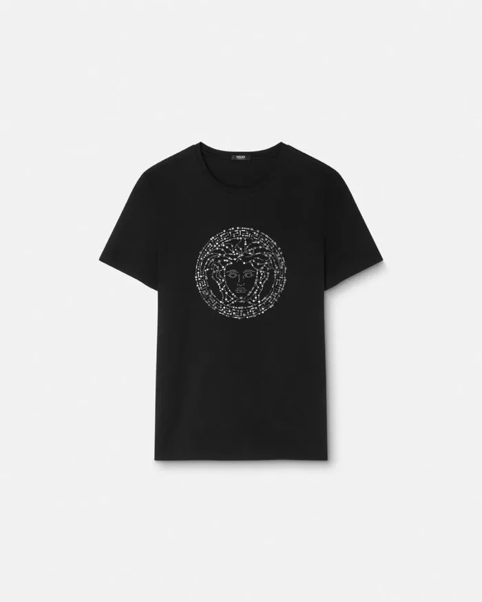 Embellished Medusa TShirt Black Women Versace TShirts and Sweatshirts