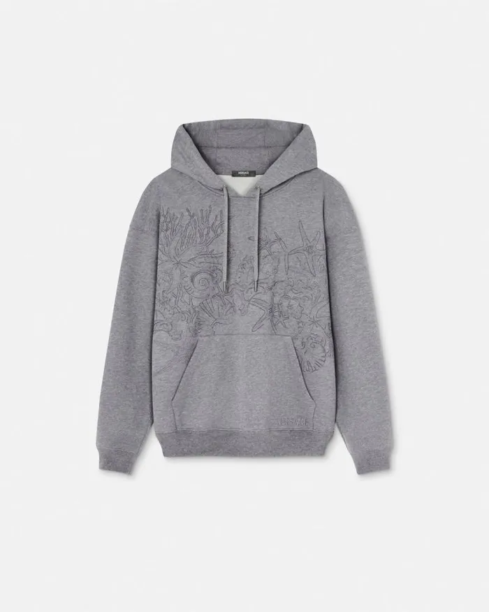 Embroidered Barocco Sea Hoodie Gray Men Versace Sweatshirts