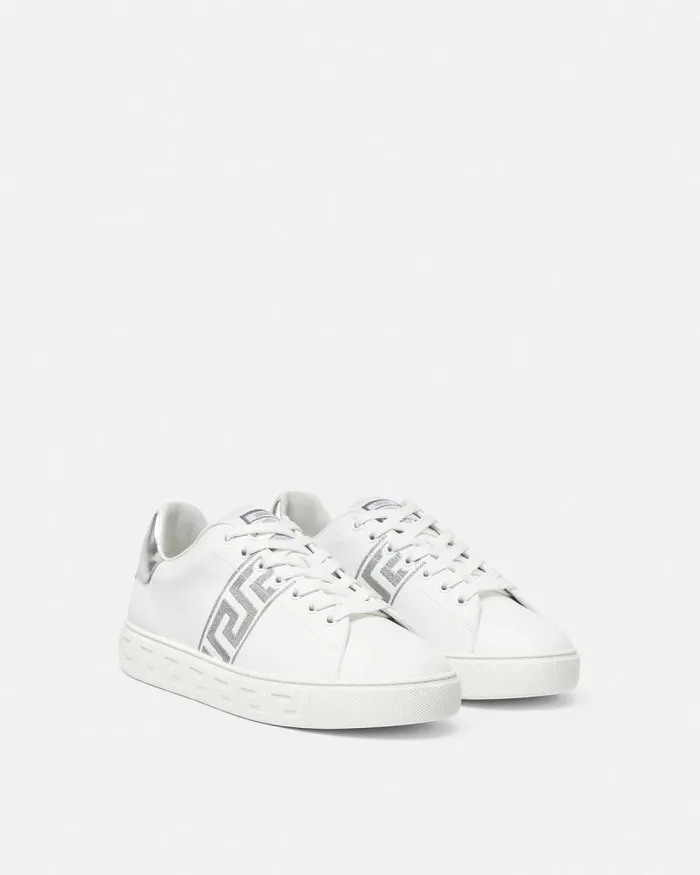 Embroidered Greca Sneakers Whitesilver Men Versace Sneakers