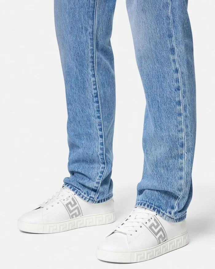 Embroidered Greca Sneakers Whitesilver Men Versace Sneakers