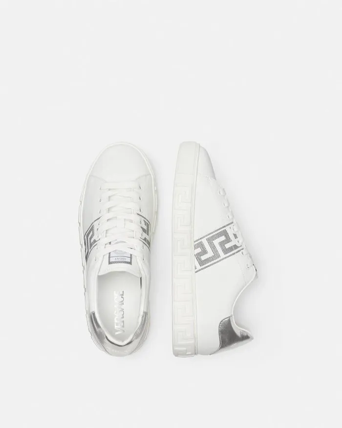 Embroidered Greca Sneakers Whitesilver Men Versace Sneakers