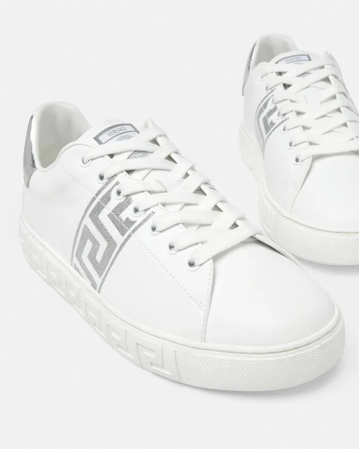 Embroidered Greca Sneakers Whitesilver Men Versace Sneakers
