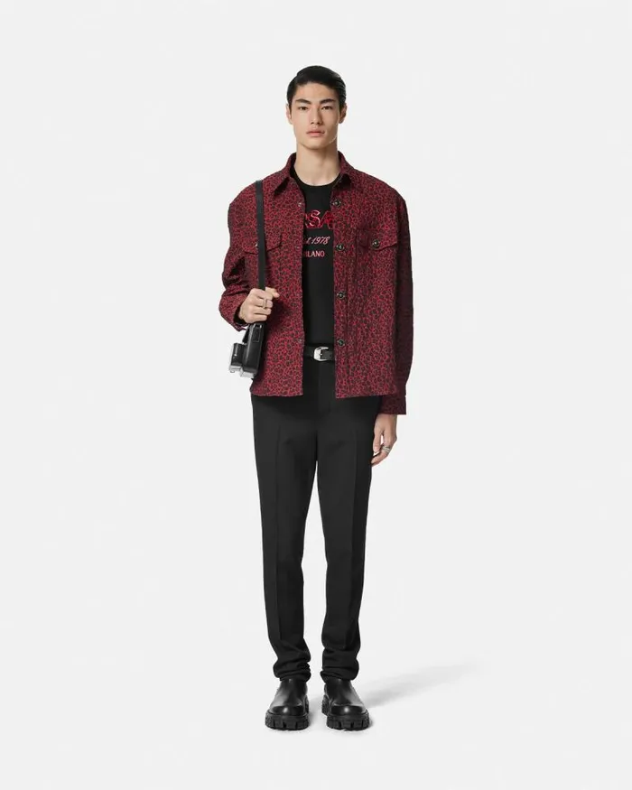 Embroidered Versace Wild Stamp TShirt Black Men Versace TShirts and Polos