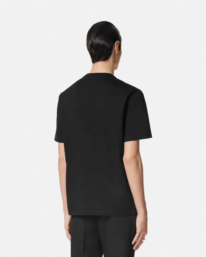 Embroidered Versace Wild Stamp TShirt Black Men Versace TShirts and Polos