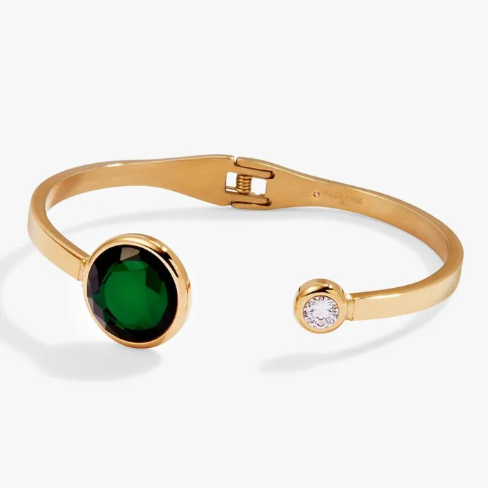 Emerald Crystal Hinge Cuff Bracelet Stainless Steel Gold Women Alex And Ani Luck Emerald Crystal Hinge Cuff Bracelet Stainless Steel Gold Women Alex And Ani Luck