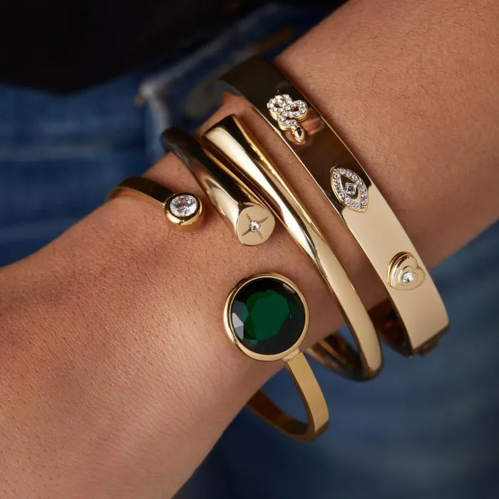 Emerald Crystal Hinge Cuff Bracelet Stainless Steel Gold Women Alex And Ani Luck Emerald Crystal Hinge Cuff Bracelet Stainless Steel Gold Women Alex And Ani Luck