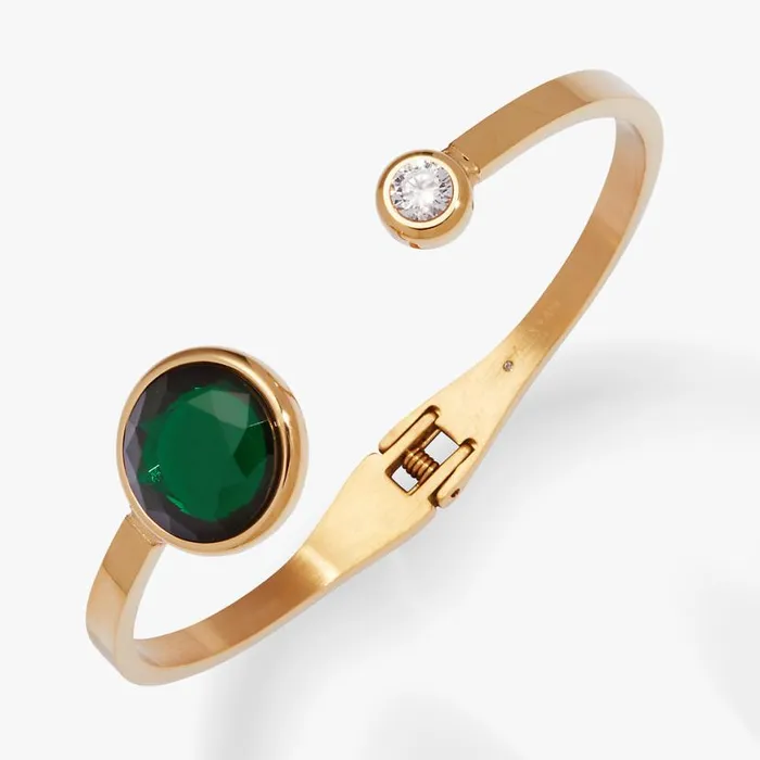 Emerald Crystal Hinge Cuff Bracelet Stainless Steel Gold Women Alex And Ani Luck Emerald Crystal Hinge Cuff Bracelet Stainless Steel Gold Women Alex And Ani Luck