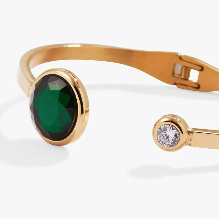 Emerald Crystal Hinge Cuff Bracelet Stainless Steel Gold Women Alex And Ani Luck Emerald Crystal Hinge Cuff Bracelet Stainless Steel Gold Women Alex And Ani Luck
