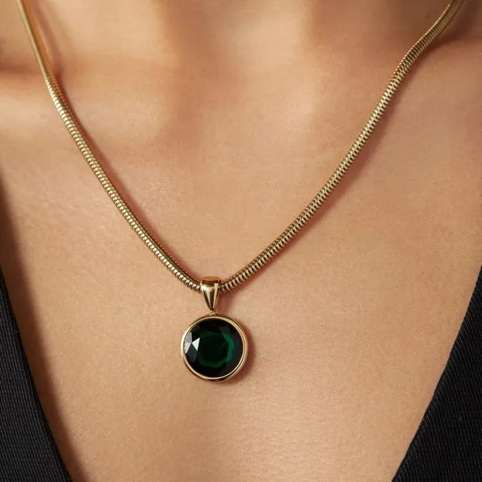 Emerald Crystal Necklace Stainless Steel Gold Women Alex And Ani Luck Emerald Crystal Necklace Stainless Steel Gold Women Alex And Ani Luck