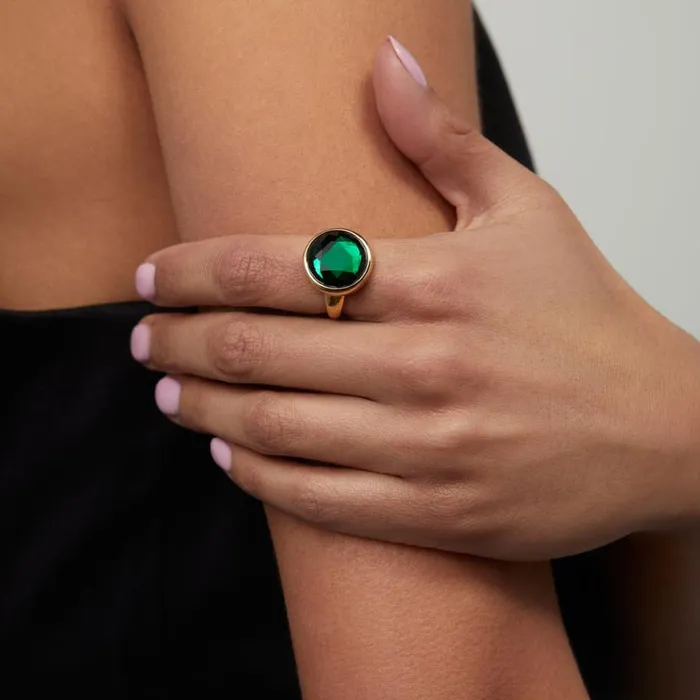Emerald Crystal Ring Stainless Steel Gold Women Alex And Ani Fine Jewelry Emerald Crystal Ring Stainless Steel Gold Women Alex And Ani Fine Jewelry