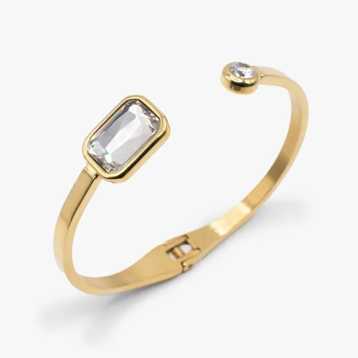 Emerald Cut Crystal Hinge Cuff Bracelet Stainless Steel Gold Women Alex And Ani Fine Jewelry Emerald Cut Crystal Hinge Cuff Bracelet Stainless Steel Gold Women Alex And Ani Fine Jewelry