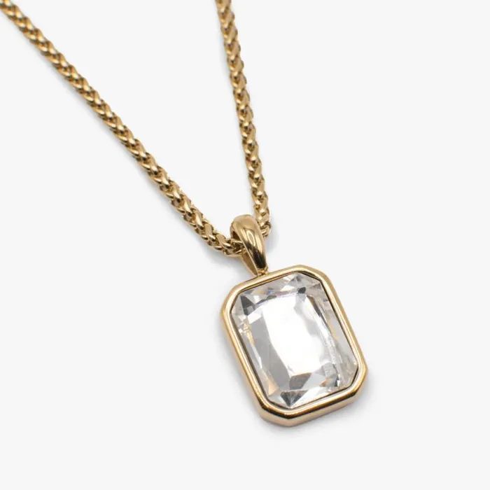 Emerald Cut Crystal Necklace Stainless Steel Gold Women Alex And Ani Graduation Emerald Cut Crystal Necklace Stainless Steel Gold Women Alex And Ani Graduation
