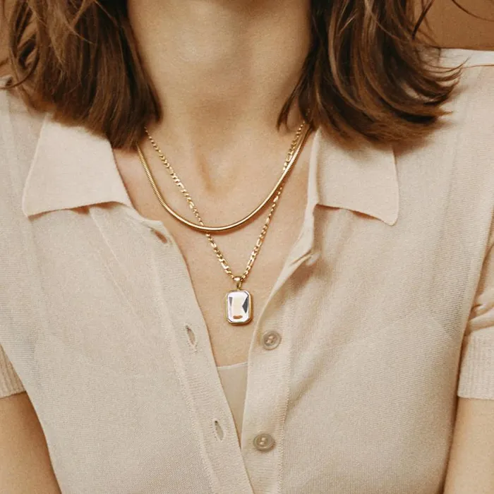 Emerald Cut Crystal Necklace Stainless Steel Gold Women Alex And Ani Necklaces Emerald Cut Crystal Necklace Stainless Steel Gold Women Alex And Ani Necklaces