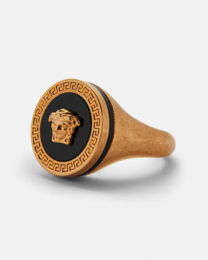 Enamel Medusa Ring Blackgold WomenMen Versace Rings