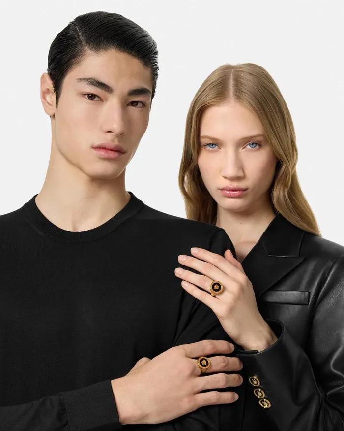 Enamel Medusa Ring Blackgold WomenMen Versace Rings