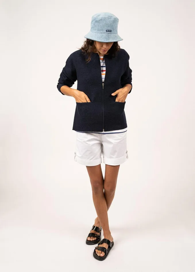Erdeven FullZip Boiled Wool Cardigan Navy Women Saint James Sweaters Cardigans and Jackets