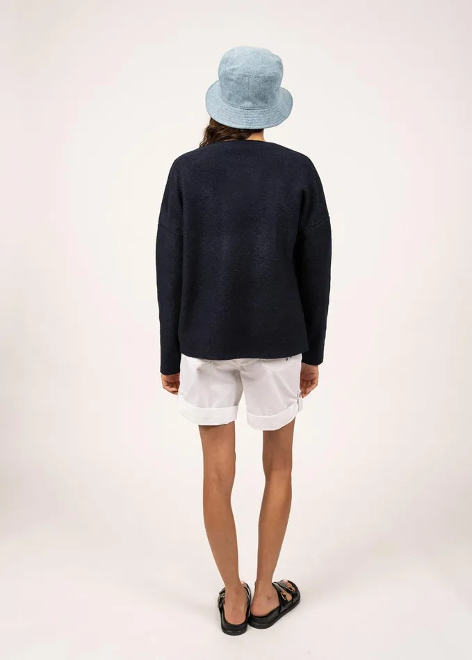 Erdeven FullZip Boiled Wool Cardigan Navy Women Saint James Sweaters Cardigans and Jackets