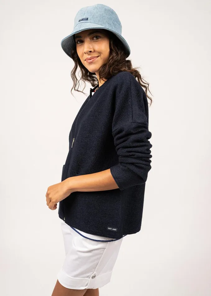 Erdeven FullZip Boiled Wool Cardigan Navy Women Saint James Sweaters Cardigans and Jackets