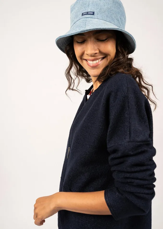 Erdeven FullZip Boiled Wool Cardigan Navy Women Saint James Sweaters Cardigans and Jackets