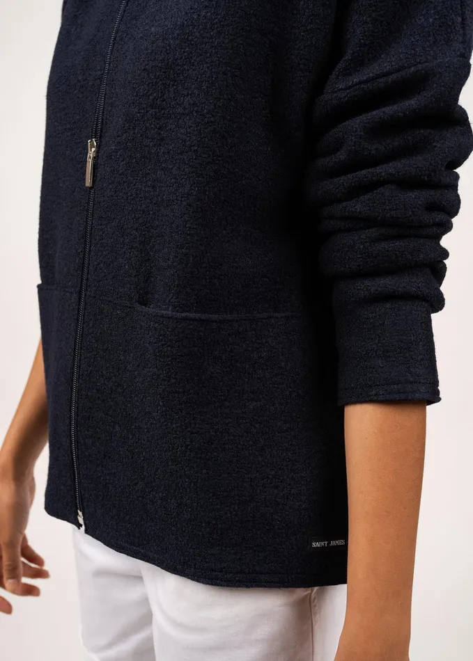 Erdeven FullZip Boiled Wool Cardigan Navy Women Saint James Sweaters Cardigans and Jackets